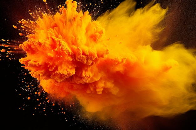 esplosione di polvere di colore della vernice holi giallo brillante arancione