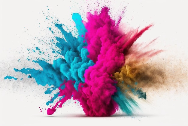 Esplosione di polvere di colore Holi con arcobaleno su sfondo bianco isolato esplosione di colori vivaci IA generativa