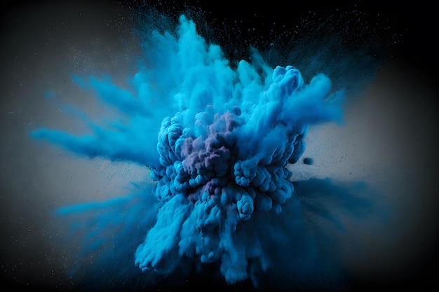 Esplosione di polvere di vernice di colore blu su sfondo nero Arte generata dalla rete neurale