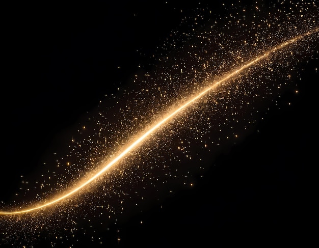 esplosione di polvere metallica luccicante che irradia toni d'oro particelle scintillanti contro uno sfondo nero