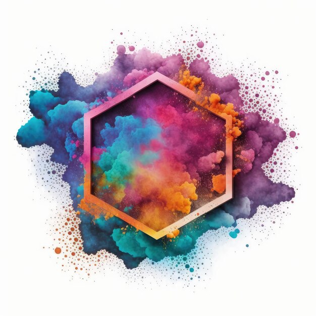 Esplosione di polvere multicolore a forma esagonale con sfondo