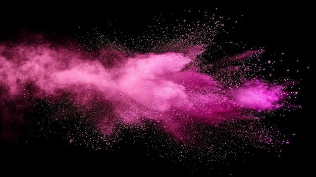 Esplosione di polvere rosa su sfondo nero Nuvola colorata Polvere colorata esplode Paint Holi