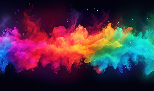 Esplosione di vernice arcobaleno colorato su sfondo nero scuro