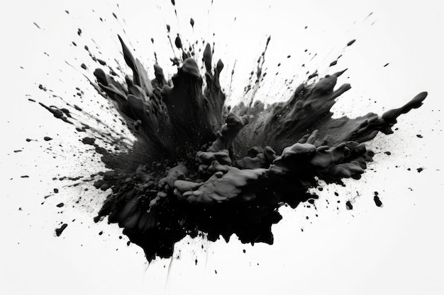 Esplosione di vernice nera su sfondo bianco Fluido Sfondo astratto Esplosione di colori IA generativa