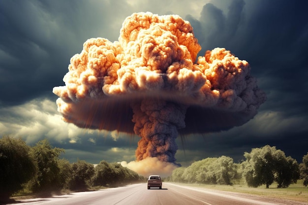 esplosione nucleare in un ambiente esterno simbolo della protezione dell'ambiente e dei pericoli di