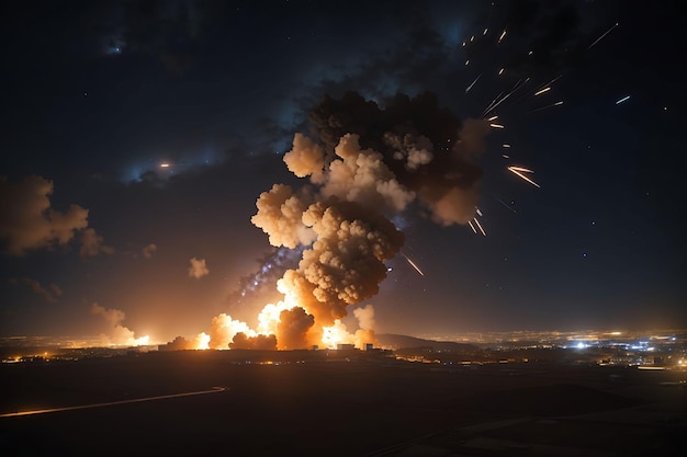Esplosioni che illuminano il cielo notturno durante le operazioni militari israeliane