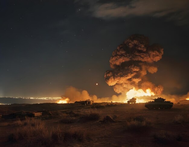 Esplosioni che illuminano il cielo notturno durante le operazioni militari israeliane