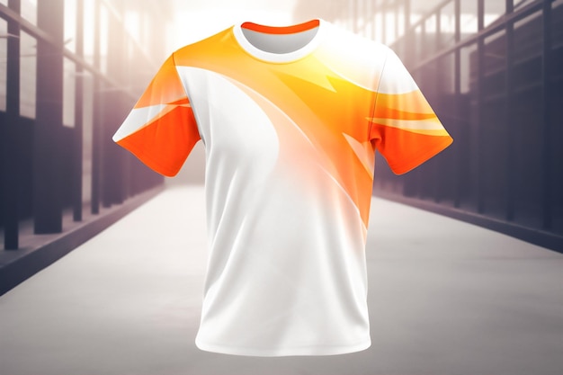 Esports Tshirt mockup vista frontale Modello tshirt arancione e bianco