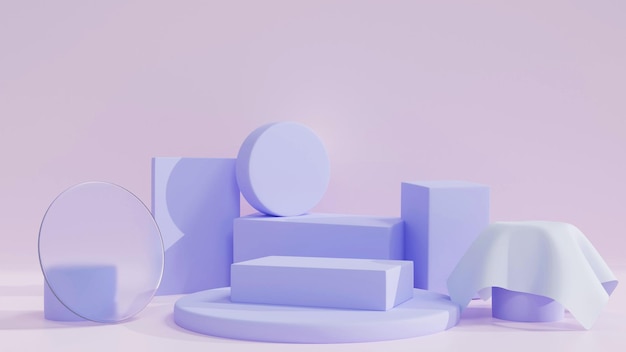 Espositore per prodotti podio su sfondo blu pastello Rendering 3D