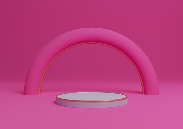 Espositore per prodotti semplice rosa neon 3D espositore per podio linee dorate arco minimale geometrico e lussuoso