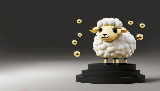 Esposizione del prodotto sul podio 3D di eidaladha mubarak con simpatico sfondo nero premium in oro animale di capra