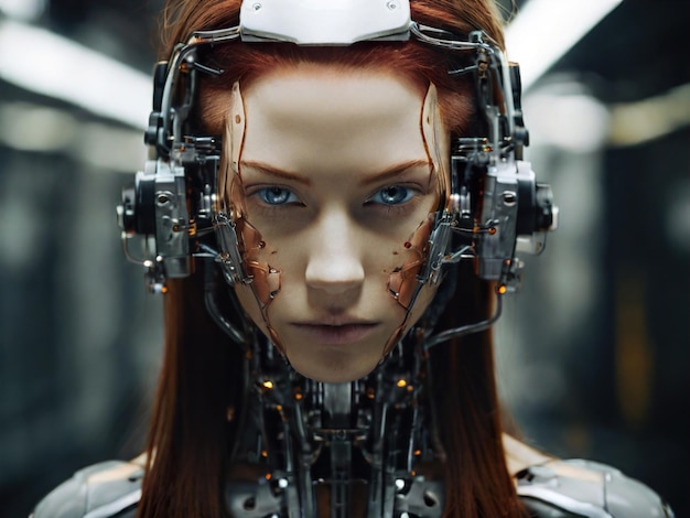 Espressione folle di cyborg femminile