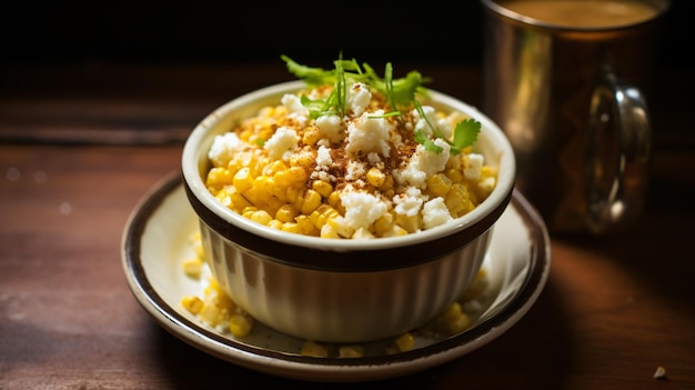 Esquites di elote di mais fatte in casa in una tazza