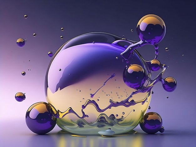 Essenza cosmetica bolle liquide molecole antiossidanti del rendering 3D a bolle liquide