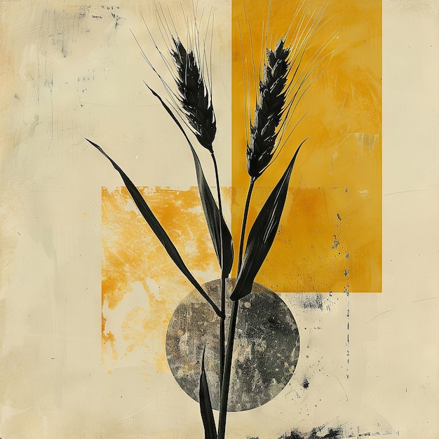 Essenza dell'agricoltura Stelo di grano semplificato in collage d'arte contemporanea