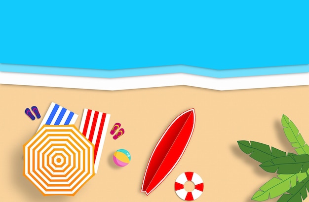Estate concetto spiaggia sabbiosa d'oro mare e relax luoghi composizione di carta fatta a mano