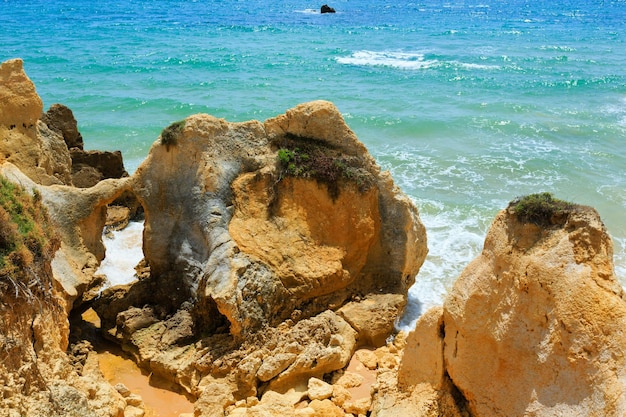 Estate costa rocciosa atlantica vista (periferia di Albufeira, Algarve, Portogallo).