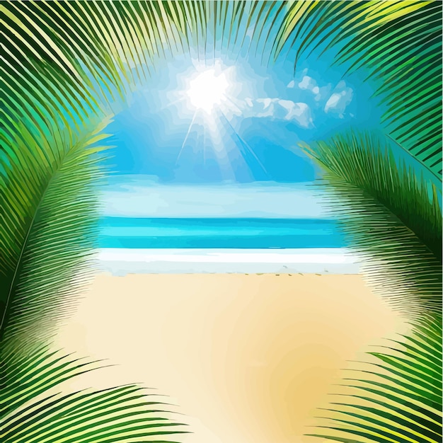 Estate sulla spiaggia Palme e piante intorno Illustrazione vettoriale Vacanze estive sulla costa del mare di Pentecoste