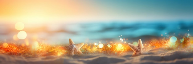 Estate tropicale spiaggia di sabbia e luce del sole bokeh sullo sfondo del mare IA generativa