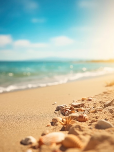 Estate tropicale spiaggia di sabbia e luce del sole bokeh sullo sfondo del mare IA generativa