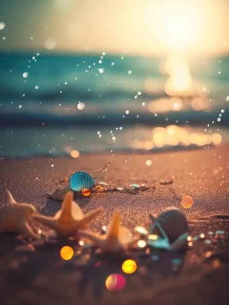 Estate tropicale spiaggia di sabbia e luce del sole bokeh sullo sfondo del mare IA generativa