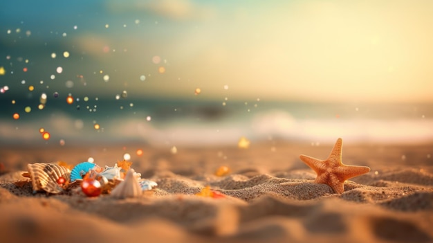 Estate tropicale spiaggia di sabbia e luce del sole bokeh sullo sfondo del mare IA generativa