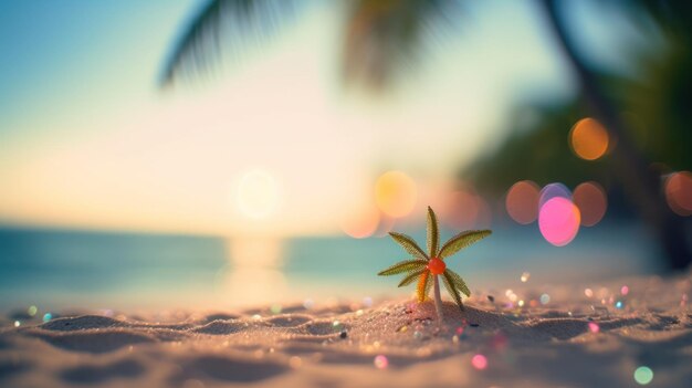 Estate tropicale spiaggia di sabbia e luce del sole bokeh sullo sfondo del mare IA generativa