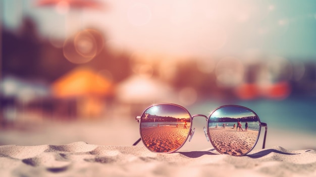 Estate tropicale spiaggia di sabbia e luce del sole bokeh sullo sfondo del mare IA generativa