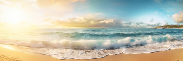 Estate tropicale spiaggia di sabbia e luce del sole bokeh sullo sfondo del mare IA generativa