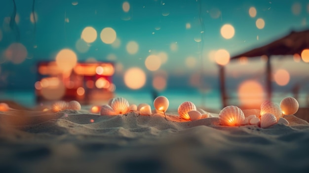 Estate tropicale spiaggia di sabbia e luce del sole bokeh sullo sfondo del mare