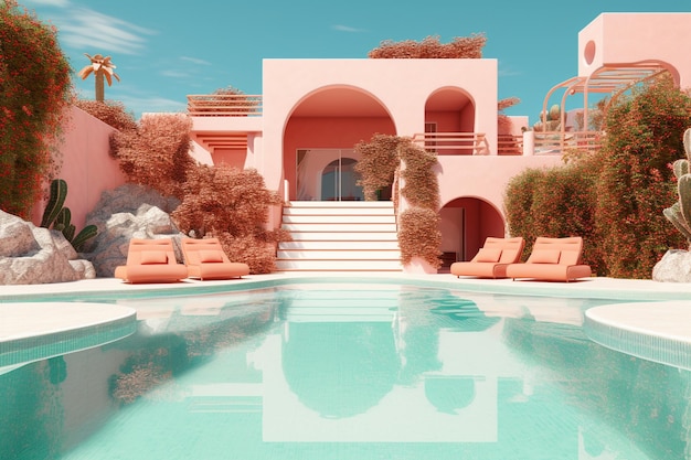 estate vibes vila pool rendering 3d