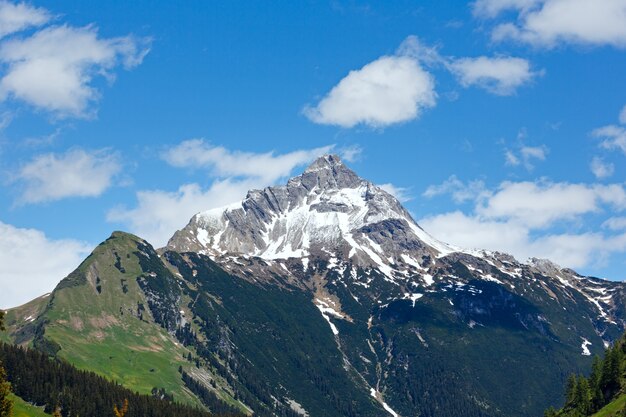 Estate vista sulle montagne delle Alpi (Warth, Vorarlberg, Austria).