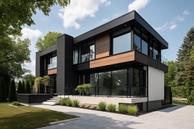Esterno di una casa moderna con dettagli eleganti e minimalisti creati con intelligenza artificiale generativa