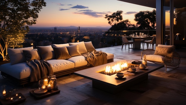 Esterno moderno e confortevole della terrazza Architettura della casa di lusso per il relax IA generativa