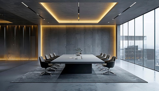Estetica elegante dell'ufficio Un approccio minimalista alla decorazione dell'interior design in spazi luminosi e ambienti di sala riunioni creati con la tecnologia Generative AI