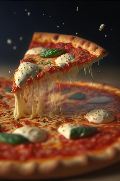 Estetica gustosa fetta di pizza gocciolante AI generativa