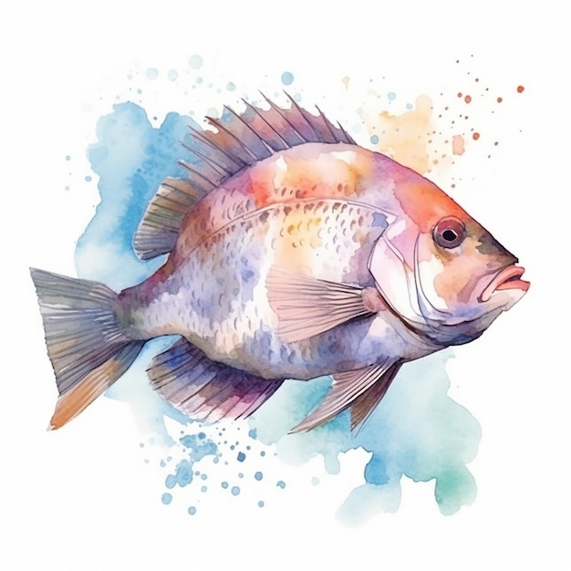 Estetica illustrazione di pesci ad acquerello su uno sfondo bianco