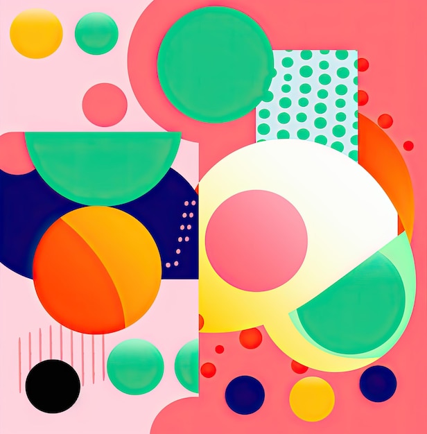 Estetica risografica di cerchi e linee rette Disegno geometrico realizzato con cerchi e righe colorate