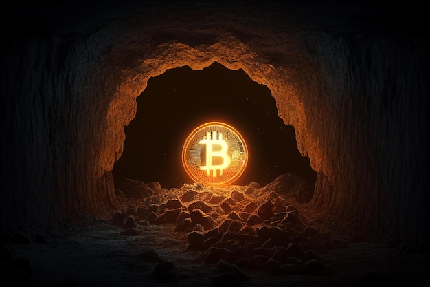 Estrazione di bitcoin d'oro nella grotta della miniera IA generativa