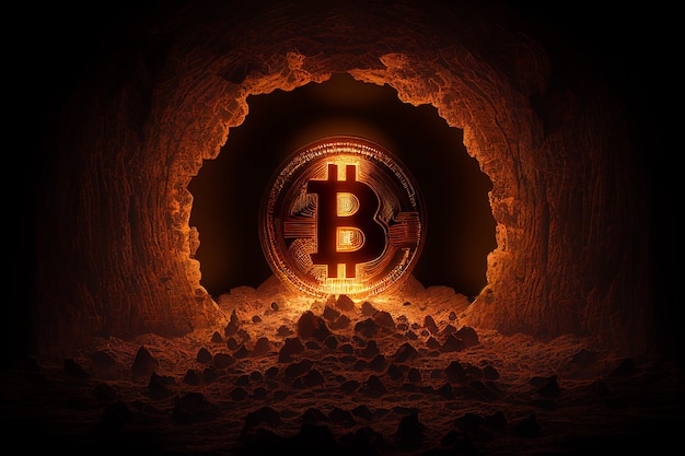 Estrazione di bitcoin d'oro nella grotta della miniera IA generativa