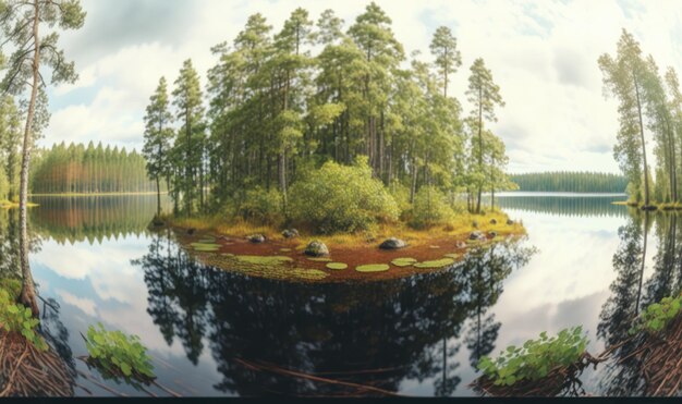 Eterea vista panoramica di un bellissimo lago della foresta in Russia