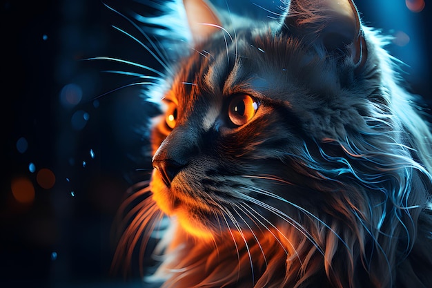 eteree particelle di luce avvolte attorno a un bellissimo gatto