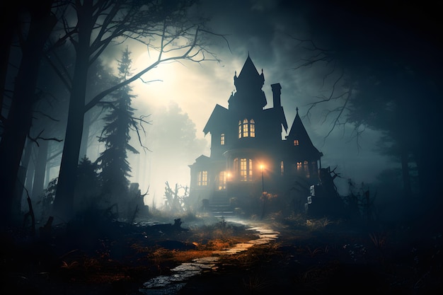 Eternal Nightfall Moonlit Mansion che fa cenno dalla nebbia