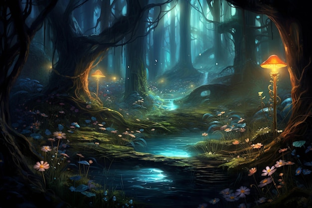 Ethereal Enchantment Una foresta bioluminescente