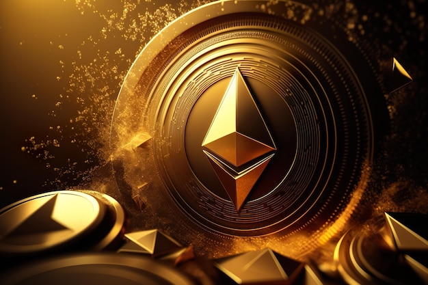 Ethereum Crypto valuta nel concetto futuristico dorato IA generativa