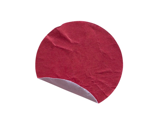 Etichetta adesiva di carta adesiva rotonda rossa vuota isolata su sfondo bianco