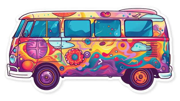 Etichetta adesiva di cartoni animati groovy carta autoadesiva hippie psichedelica con modello di stampa elementi di design vibranti ed eclettici decori per pareti banner decorazione interna sintonizzazione visiva