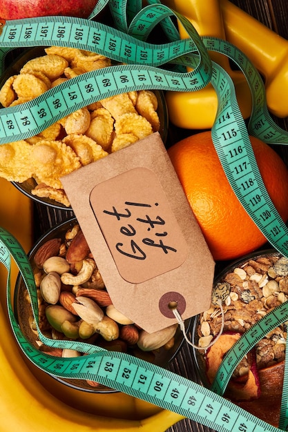 Etichetta arancione e cereali Programma Get fit