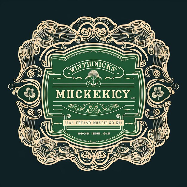 Etichetta del whisky Clover irlandese e nodi celtici Verde smeraldo Ga Etichetta 2D Vintage Design Imballaggio Tem