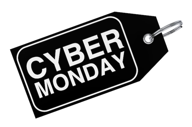 Etichetta di vendita di lunedì cyber su sfondo bianco. Rendering 3D